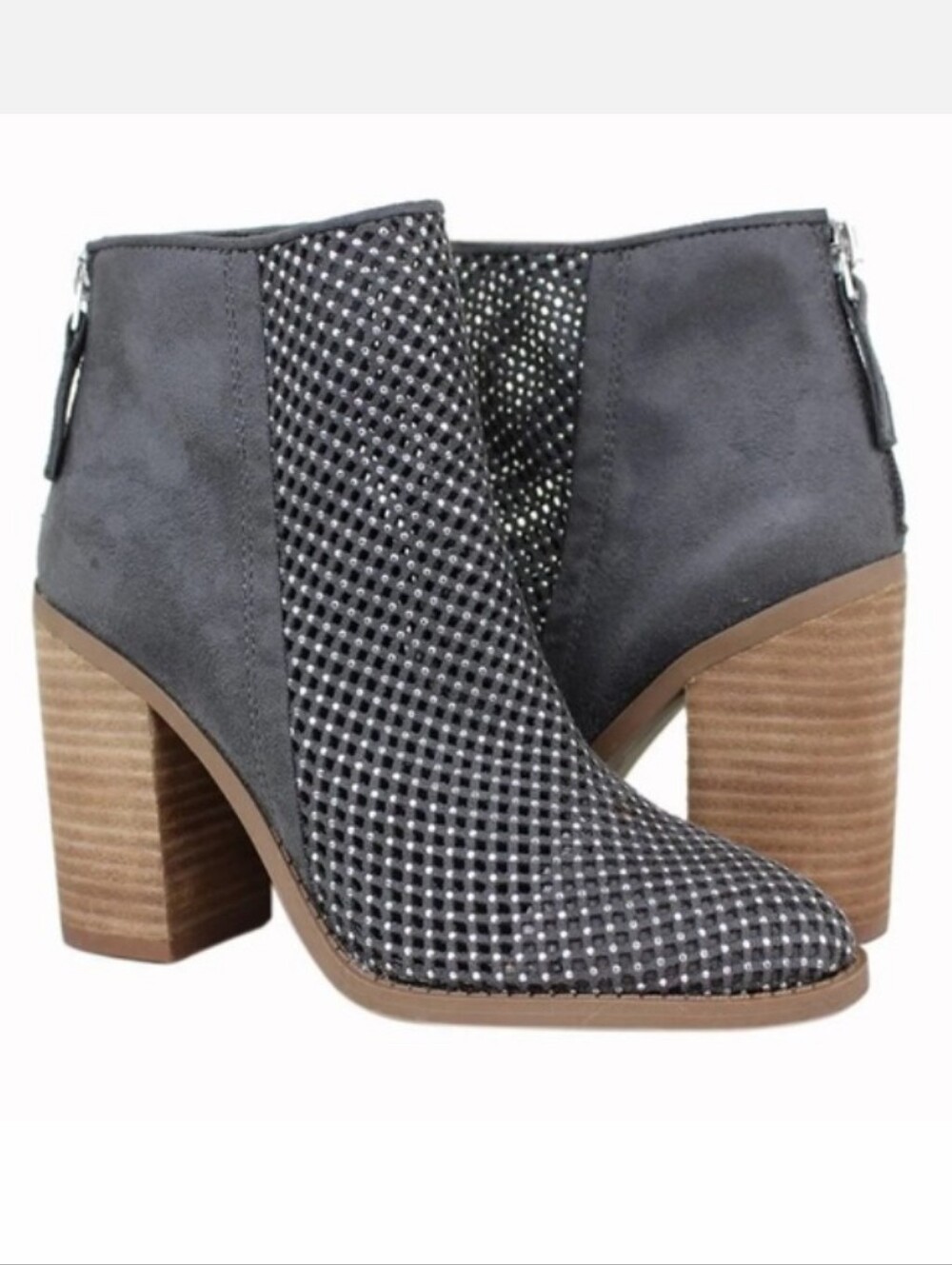 Madden Girl Mocha Perforated Faux Suede Rhinestone High Heel Booties